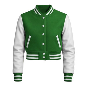 CHALASA SPORTS Custom Women's Cropped Wool Varsity <b>Jacket</b> Chenille Embroidery Letterman Quilted Cotton College Covered Button - Product Image 4