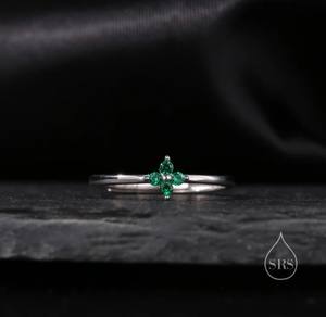 Bague de luxe en argent sterling avec motif d'hortensia vert et zircon, ornée de quatre petits cristaux, taille ajustable pour mariage - Product Image 2