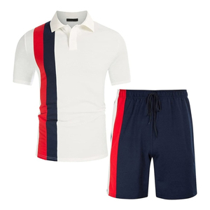Conjunto de Camiseta Polo y Pantalones Cortos para Hombre, Diseño Color Block, Tejido de Punto, Secado Rápido, Estilo Deportivo Casual de Verano, Logotipo Personalizado - Product Image 1