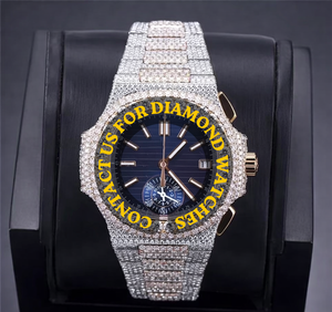 Reloj Personalizable de Oro Blanco con Diamantes Moissanite, Estilo Hip Hop, Cronógrafo, Esfera Azul, Características Únicas, Brillante, a un Precio Accesible - Product Image 6