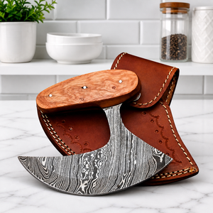 Couteau Ullu forgé à la main sur mesure en acier Damas avec manche en bois et étui en cuir, écologique, ambidextre, moderne, lame de 4-5,9 pouces, 3,0 mm - Product Image 1