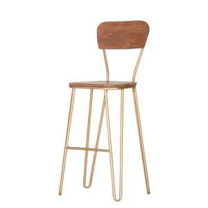 New Golden Pin Legs bar stool With Solid Wood And metal crafts bar chair living room furniture hotel chair For home decor