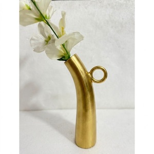 Modern Abstract Ceramic Flower <b>Vase</b> With <b>Unique</b> Loop Handle Textured Metallic Gold Finish Art Pottery For Desktop Home Decor - Product Image 1