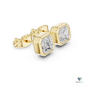 2.50 TCW Yellow <b>Gold</b> Asscher Cut Lab Grown Diamond <b>Pendant</b> and Earring Set in 18K <b>Solid</b> <b>Gold</b> Bezel Geometric Fine Jewelry Set - Product Image 4