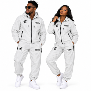 Unisex Lightweight Tracksuit Set Full Zip Hooded <b>Jacket</b> and Pants Solid <b>White</b> Quick Dry Casual Spring Wear clothing adult <b>men</b> - Product Image 3