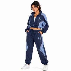 Nylon Windbreaker Tracksuit Contrast Panel Full <b>Zip</b> Top Relaxed <b>Trousers</b> Custom Embroidery Sportswear - Product Image 6
