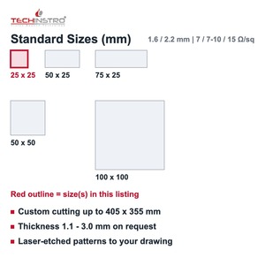 Portaobjetos de vidrio FTO de 25x25 mm, elija entre 7 o 7-10 o 15 ohmios por cuadrado, sustratos conductores de 1,6 o 2,2 mm para células solares de perovskita y DSSC - Product Image 4