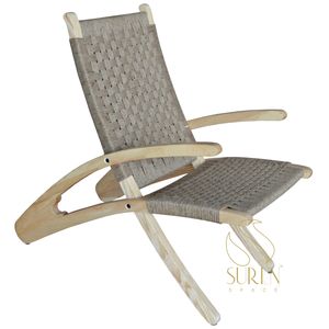 Chaise en rotin artisanale industrielle moderne en bois blanc avec assise en tissu pour hôtels et restaurants commerciaux, idéale pour la décoration de chambre - Product Image 1