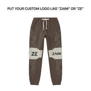Premium 320 GSM Cotton Polyester Fleece Men Jogger Pant Brown White Contrast <b>Knee</b> Panel Custom Logo Casual Sportswear - Product Image 1