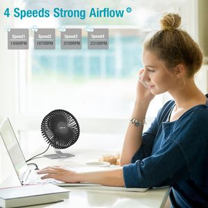 Ventilateur de bureau USB de 6 pouces avec 4 vitesses, silencieux, flux d'air puissant, inclinaison réglable à 90 degrés, mini clip pour utilisation sur le bureau, la table ou le bureau - Product Image 2