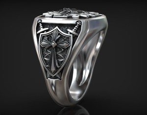Bague unisexe en argent sterling 925, oxydée noire, croix de chevalier chrétienne gothique - Product Image 2