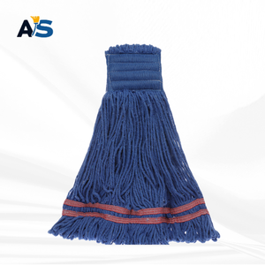A&S Navy Blue Cotton <b>Mop</b> Head multi-ply twisted yarn with 5" Head Band with Dual Strip Red Tail Band Loop End - Product Image 1