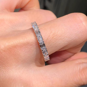 Moissanite Emerald Cut <b>Stacking</b> Full Eternity Band <b>Ring</b> Original 925 Silver With Party Gift Fine Modern Style Surprise Jewelry - Product Image 1