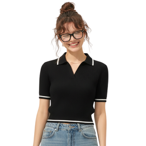 T-shirt côtelé en jersey premium pour femme, écoresponsable, à manches longues, avec bordure contrastante, doux et confortable, vente en gros de vêtements - Product Image 1