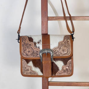 Hot Selling Handcrafted Tooled Leather Crossbody <b>Messenger</b> <b>Bag</b> Stylish Floral Buckle Pattern <b>Women</b> Multi Uses Shoulder Purse <b>Bag</b> - Product Image 4