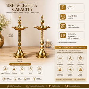 Juego de Lámparas de Aceite de Latón Hechas a Mano Kerala Nilavilakku, Diya Tradicional India, Lámpara de Pie para Puja Deepam, Decoración de Templo, Venta al por Mayor - Product Image 4