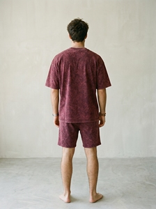 เสื้อยืดคอกลมแขนสั้นผู้ชายทรงโอเวอร์ไซส์ ลายมัดย้อม ผ้าฝ้าย สีพื้น ทอแบบลำลอง ทรงปกติ - Product Image 5