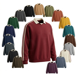 Sudadera Polo Deportiva Casual de Manga Larga con Rayas en Contraste, Corte Holgado, para Otoño e Invierno, Cómoda - Product Image 1