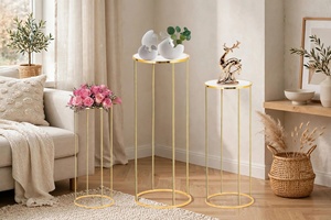 Juego de Mesa de Centro Moderna con Marco Redondo de Metal Dorado y Tapa de Vidrio, Muebles Minimalistas para Sala de Estar - Product Image 4