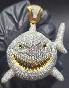 Colgante de Plata 925 con Diamantes Redondos VVS Moissanite Estilo Hip Hop, Diseño de Tiburón Iced Out, para Hombres y Mujeres, Colgante Bust Down para Raperos - Product Image 6