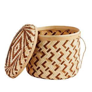 Panier de rangement en bambou rayé brun fait à la main de taille personnalisée en gros, couvercles, écologique, multifonctionnel, décoration d'intérieur Arteco - Product Image 1