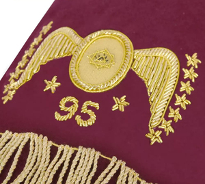 Broderie maçonnique artisanale sur mesure, 95e Degré Memphis Misraim, réglementation française, insigne brodé en velours bordeaux - Product Image 5