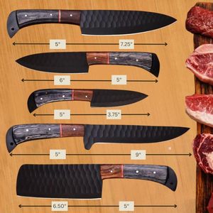 Ensemble de couteaux de cuisine BK Industries en acier Damas, 5 pièces, avec manches en bois, design ambidextre, lames droites et affûtées - Product Image 3