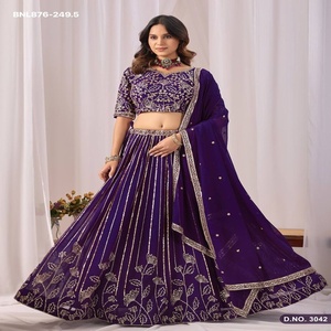 Georgette sintético de alta calidad con bordado de hojas y rayas, Lehenga-Choli con trabajo Can-can y Dupatta con trabajo Buttí, Exportador indio - Product Image 1