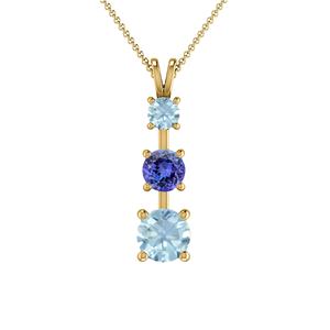 Colgante de piedras preciosas de tres cortes de oro sólido de 14K, collar de piedra de Aguamarina de tanzanita Natural de 0.27CT, joyería de declaración romántica - Product Image 1