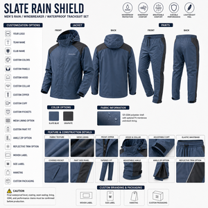 Custom Men's Navy Blue Waterproof <b>Hooded</b> Tracksuit Set Regular Fit Full Length Zipper Quick Dry Men's Tracksuit Set - Product Image 5