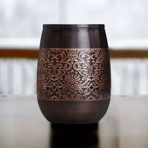 Ensemble de 4 verres en cuivre pur antique, gravés de motifs floraux, pour l'eau, vaisselle, hôtel, restaurant, fournitures de boissons - Product Image 5