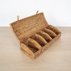 Wholesale Supply Rattan Tea Caddy Organizer Storage <b>Box</b> Unique Small Wicker Compartment Boxes Eco Friendly Tea Caddies - Product Image 2