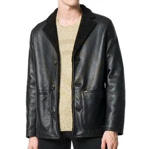 Chaqueta de Cuero para Hombre, Piel de Oveja Genuina, Cierre de Botones, Color Negro Premium, Chaqueta de Cuero Moderna para Hombre 2026 - Product Image 1
