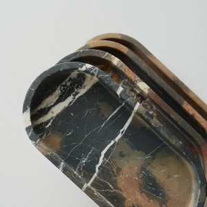 Plateau de service ovale en marbre noir et or, pierre naturelle, décoration de luxe pour la maison, résistant au feu, revêtement mural de cuisine - Product Image 3