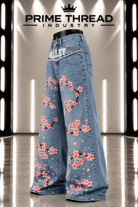 Wholesale Custom <b>Men</b>’s Vintage Washed Denim <b>Jeans</b> Custom Design Print Vintage Unisex Wide Leg Baggy Loose Fit Y2K <b>Flare</b> Pants - Product Image 5