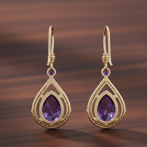 ต่างหูรูปหยดน้ำอะเมทิสต์สีน้ำเงินขนาด 5 นิ้ว ประดับเพชร CZ 10x14 มม. เงินแท้ 925 ชุบทอง 18K เครื่องประดับดีไซน์เนอร์ - Product Image 2