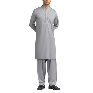 Ensemble Kurta Pyjama en Coton Gris pour Homme, Coupe Classique, Longueur Genou, Style Traditionnel Décontracté Inde Pakistan, Disponible en Gros - Product Image 1