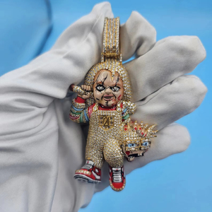 จี้ห้อยคอรูปตุ๊กตาสยองขวัญประดับเพชรโมอิสซาไนต์เงินแท้ 925 สไตล์ฮิปฮอปสุดหรู ดีไซน์เก๋ไก๋สำหรับทุกเพศทุกวัย - Product Image 1