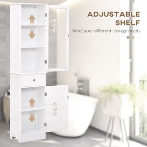Meuble de rangement de salle de bain moderne blanc, étroit et haut, avec porte en acrylique et tiroir en MDF, idéal pour hôtels, salons, appartements, centres commerciaux - Product Image 6