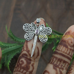 Colgante de Libélula de Plata de Ley 925 con Turmalina Rosa, Joyería Hecha a Mano con Insectos Naturales, Regalo para Mujer, Collar Vintage con Piedras Preciosas - Product Image 5