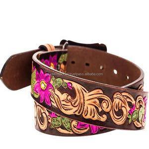 Custom Made Full Grain Single Layer <b>Men's</b> Fashion Western <b>Leather</b> Tooling <b>Belt</b> with Nickel Plated Alloy Zinc Floral Buckle - Product Image 3