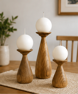 Ensemble de 3 porte-bougies en bois massif faits à la main, support à bougies en bois, centre de table décoratif, décoration d'intérieur - Product Image 1