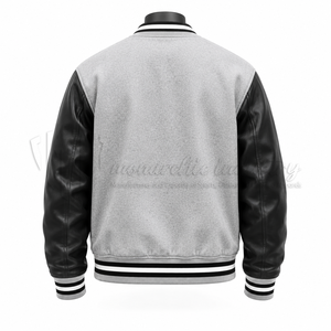 Chaqueta Varsity de Invierno Unisex Personalizada, Ecológica, Transpirable y Resistente al Viento, Chaqueta de Béisbol con Letras Bordadas, Mangas de Cuero PU Negro - Product Image 2