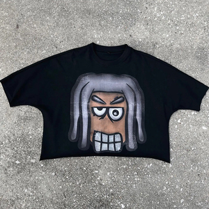 Cartoon Graphic Crop T Shirt Women Oversized Streetwear <b>Y2K</b> Printed Crop <b>Top</b> Custom Logo Tee - Product Image 3