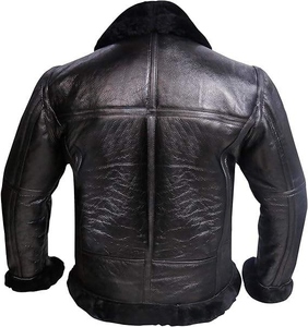 Veste d'hiver en cuir avec col en fourrure de mouton pour homme, respirante, à manches longues, boutonnée, véritable, sur mesure - Product Image 3