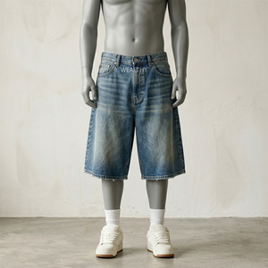 Shorts Bermuda en jean délavé déchiré pour homme, taille mi-haute élastique, style décontracté, couleur unie, tissu polyester/coton, séchage rapide - Product Image 1