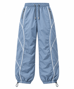 Custom Steel Blue Windbreaker Set with White Piping | Hooded <b>Nylon</b> Jacket & <b>Track</b> <b>Pants</b> | Streetwear Tracksuit - Product Image 1