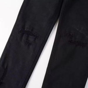 Jean en denim noir déchiré pour homme, coupe slim, poids moyen, haute qualité, style streetwear, durable, effet usé - Product Image 6