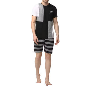 Hot Selling Men's Cotton Patchwork T-Shirt <b>Set</b> Color Blocking Crew Neck Casual Summer Shorts Breathable <b>Knitted</b> Style Bulk Order - Product Image 1