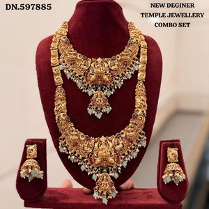 Traditional South Indian Temple Long Bridal Necklace <b>Set</b> Alloy <b>Gold</b> Plated Zircon Earrings Vintage Engagement Wedding - Product Image 1